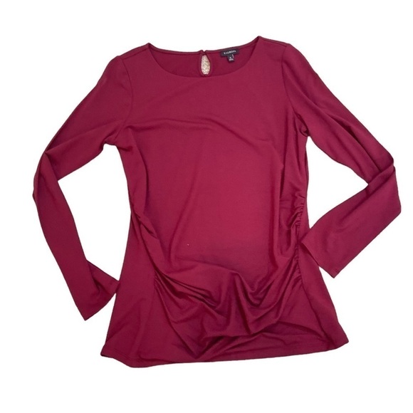 Talbots burgundy crew neck ruched draped long sleeve stretch top size small - Picture 3 of 11